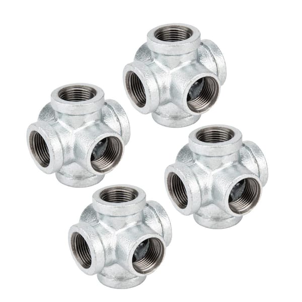 PIPE DECOR 3/4 in. 6-Way Galvanized Iron Cross with Side Outlet Fitting (4-Pack)