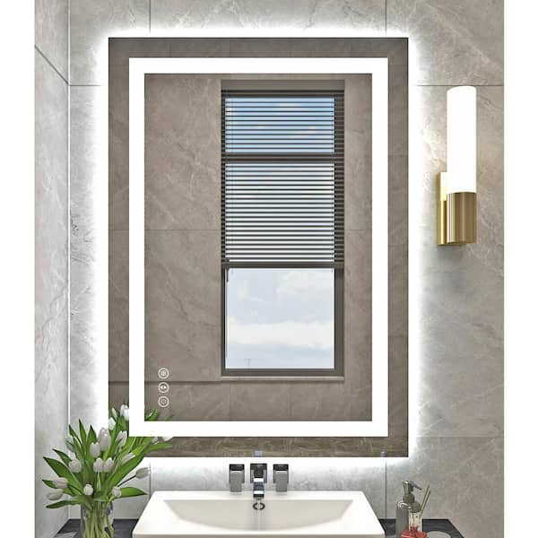 28 in. W x 20 in. H Small Rectangular Frameless LED Light Dimmable Anti-Fog wall mount Bathroom Vanity Mirror