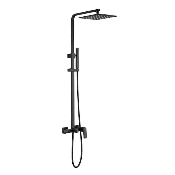 3-Setting Spray Dual Shower Head Wall Mount Fixed and Handheld Shower Head with Hand Shower Flow Rate 1.8 GPM in Black