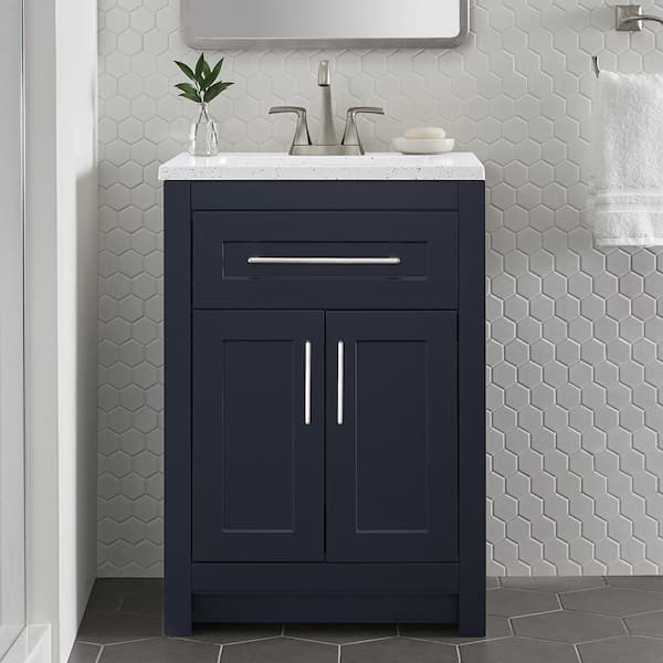 Home Decorators Collection Clady 25 in. W x 19 in. D x 35 in. H Single Sink  Bath Vanity in Deep Blue with Silver Ash Cultured Marble Top
