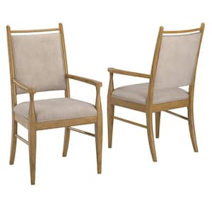 Oak Wood Finish Beige Fabric Armchair (Set of 2)