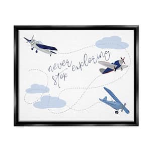 Never Stop Exploring Airplanes by Sweet Pea Studio Floater Frame Travel Wall Art Print 21 in. x 17 in.