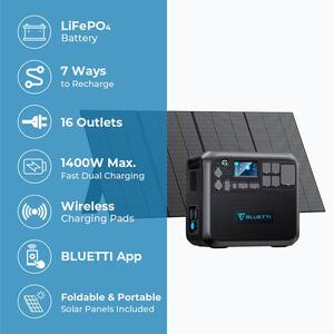 2200W Continuous/4800W Peak Output Power Station Black Push Button Start LiFePO4 Battery Generator + 380W Solar Panel