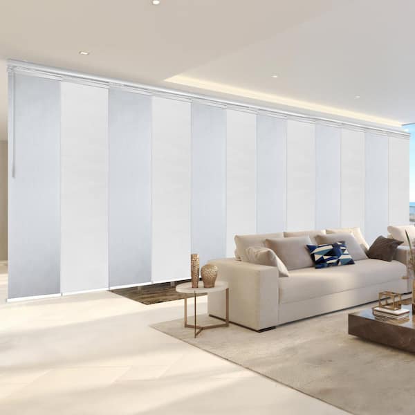 EMOH Crystalline 140 in. - 260 in. W x 94 in. L Adjustable 12-Panel White Double Rail Panel Track with 23.5 in. Slates