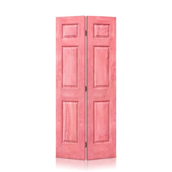 CALHOME 24 in. x 80 in. Antique Red Stain 6 Panel MDF Composite Bi-Fold Closet Door with Hardware Kit