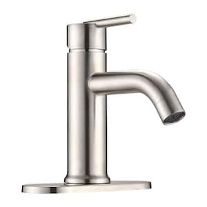 Linnaea Single-Handle Single-Hole Bathroom Faucet with Deck Plate Vanity Sink Faucet in Brushed Nickel