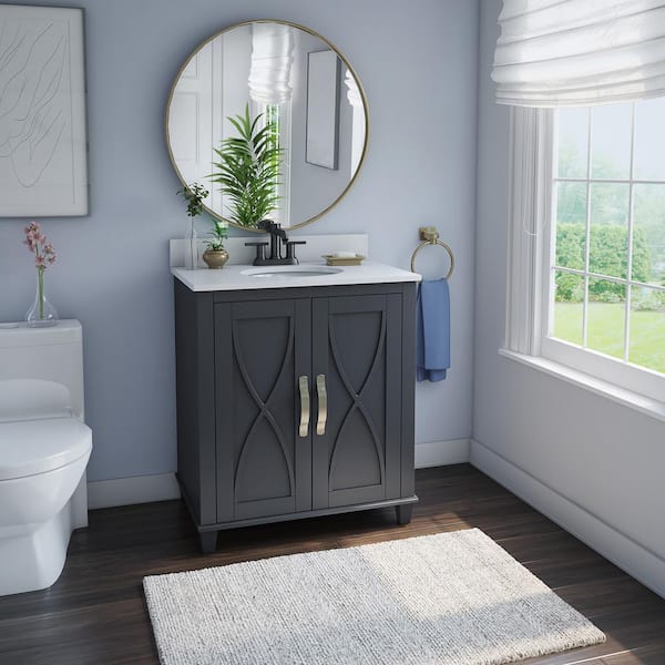 Twin Star Home 25 in. W x 25 in. D Corner Bathroom Vanity in Antique Gray  with White Top and White Basin 25BV35043-PG22 - The Home Depot