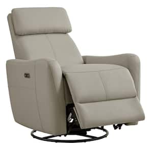 Diggory Gray Leather Power Swivel Glider Recliner Chair with Metal Frame for Living Room and Bedroom