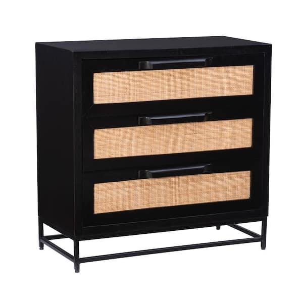 Linon Home Decor Casper Natural and Black Cane 29 in. H 3 Drawer Storage Cabinet