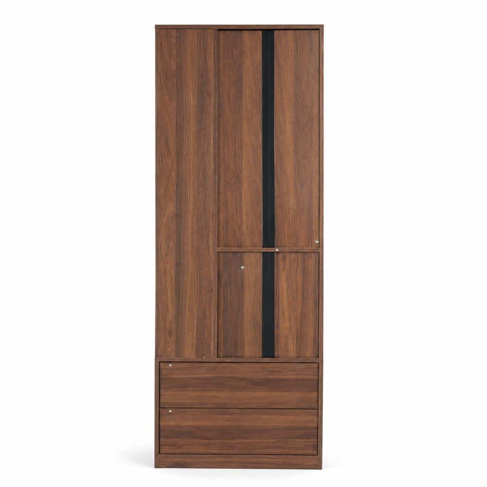 24 in. W x 14 in. D x 71 in. H Linen Cabinet, Storage Cabinet with 2 Drawers, Open Shelves, Bookshelf Organizer, Walnut price history on PriceWatchPro