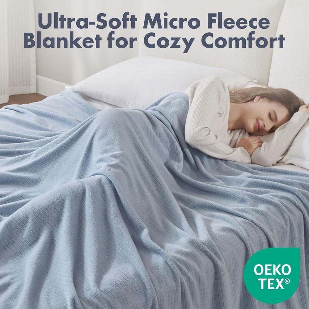 King Light Blue Microfleece Reversible Winter Blanket