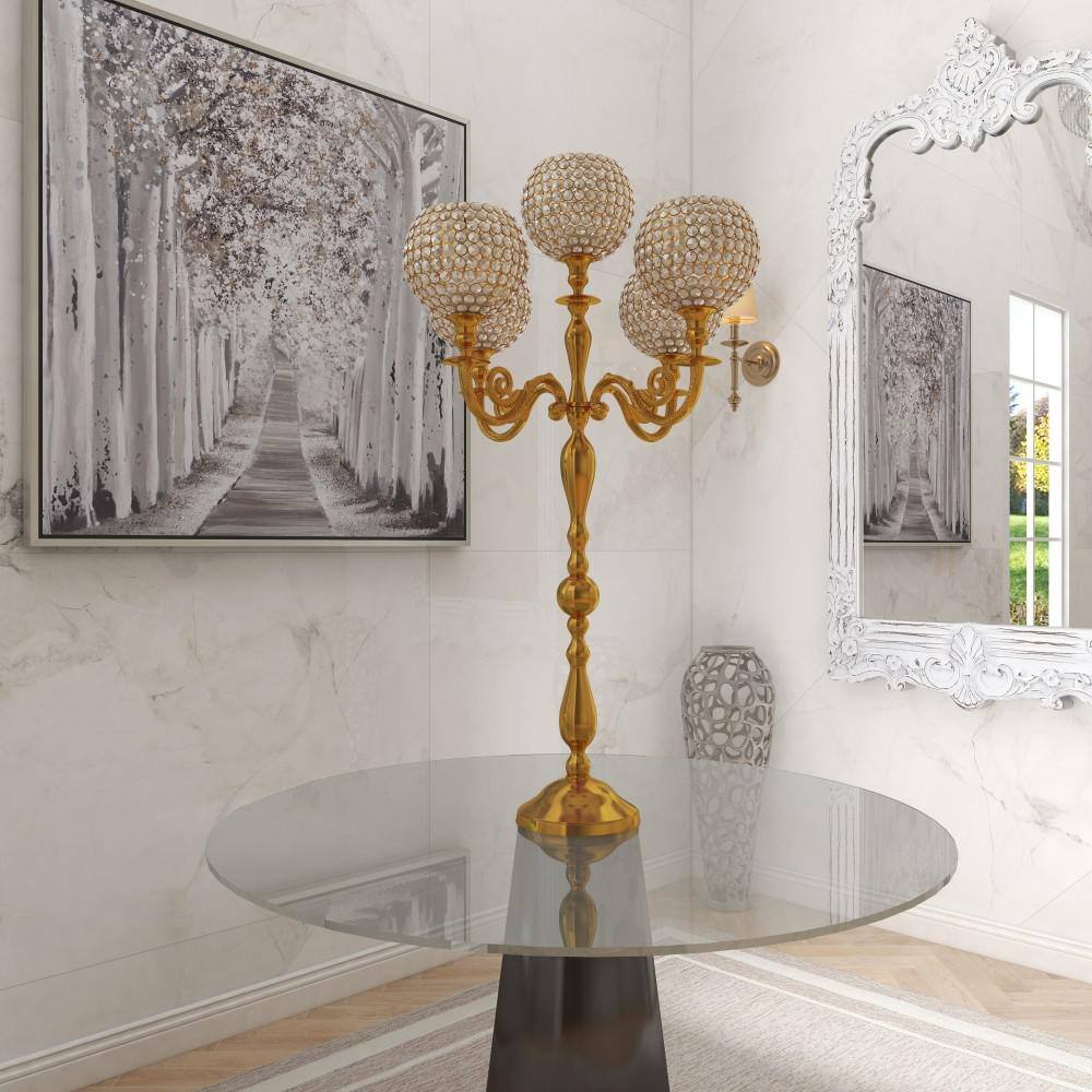 Elegant Gold Aluminum Hurricane Candelabra with Beaded Bobeches, 24" x 40"