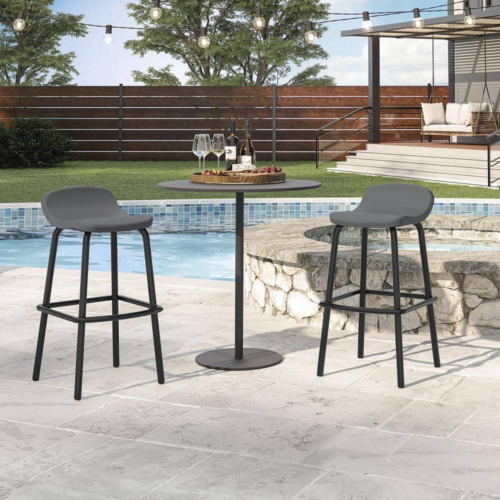 Suncast Gray Resin and Steel Outdoor Bar Chair Set