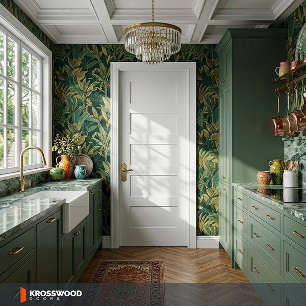 Krosswood Doors 28 in. x 80 in. Shaker 5-Panel Primed Solid Hybrid