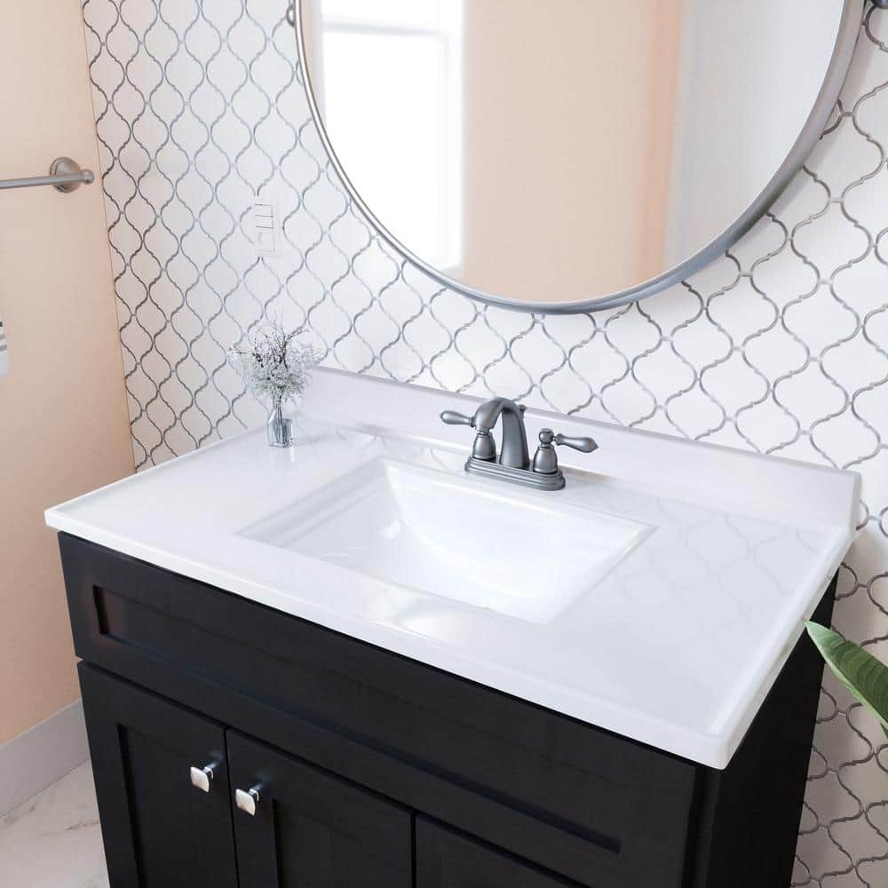 Camilla 37-Inch Solid White Cultured Marble Vanity Top