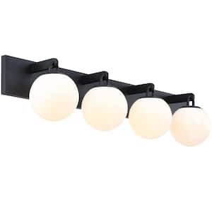 35.87 in. 4-Light Modern Black Vanity Light with Opal Glass Shades