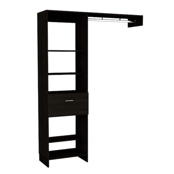 16.30 in. W x 59.10 in. D x 82.90 in. H Black Particle Board Freestanding Linen Cabinet with 5 Open Shelves in Black