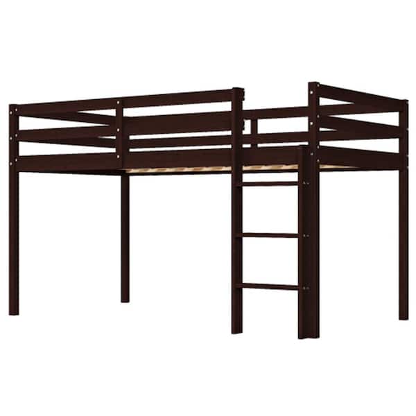 Brown Solid Wood Toddler Platforms Loft Bed Twin Size With Stairs