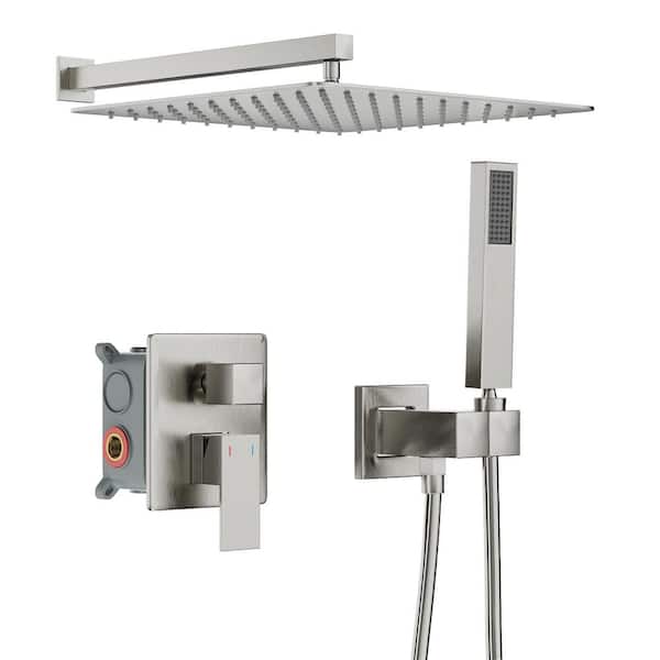 GIVING TREE 2-Spray Patterns with 2.0 GPM 12 in. Wall Mount Dual Shower Head Hand Shower Faucet in Brushed Nickel (Valve Included)