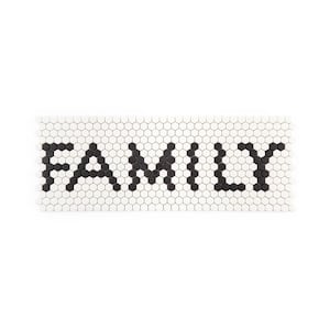 Family Mosaic Message White 7.625 in. x 20.875 in. Hexagon Matte Glass Mosaic Wall and Floor Tile (1.10 sq. ft./Each)