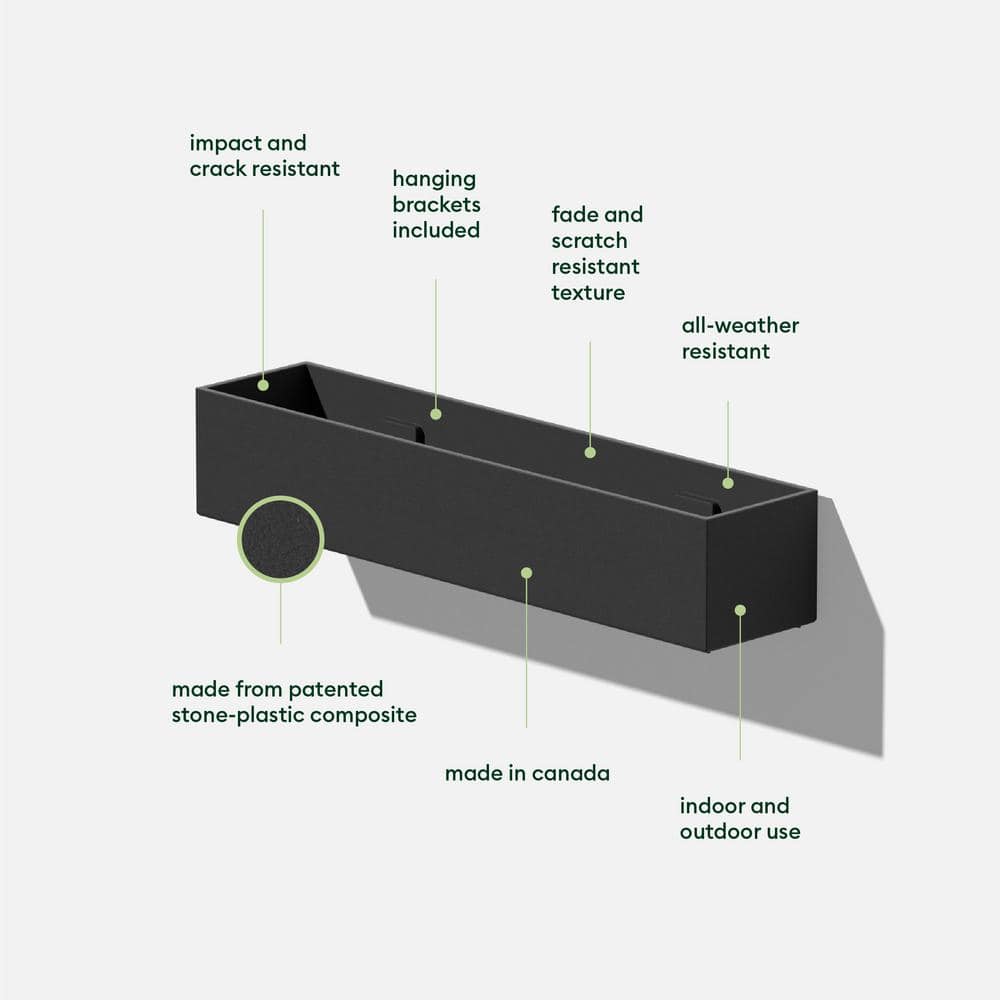 Modern Geo Black Plastic-Stone Composite Trough Hanging Planter 32"