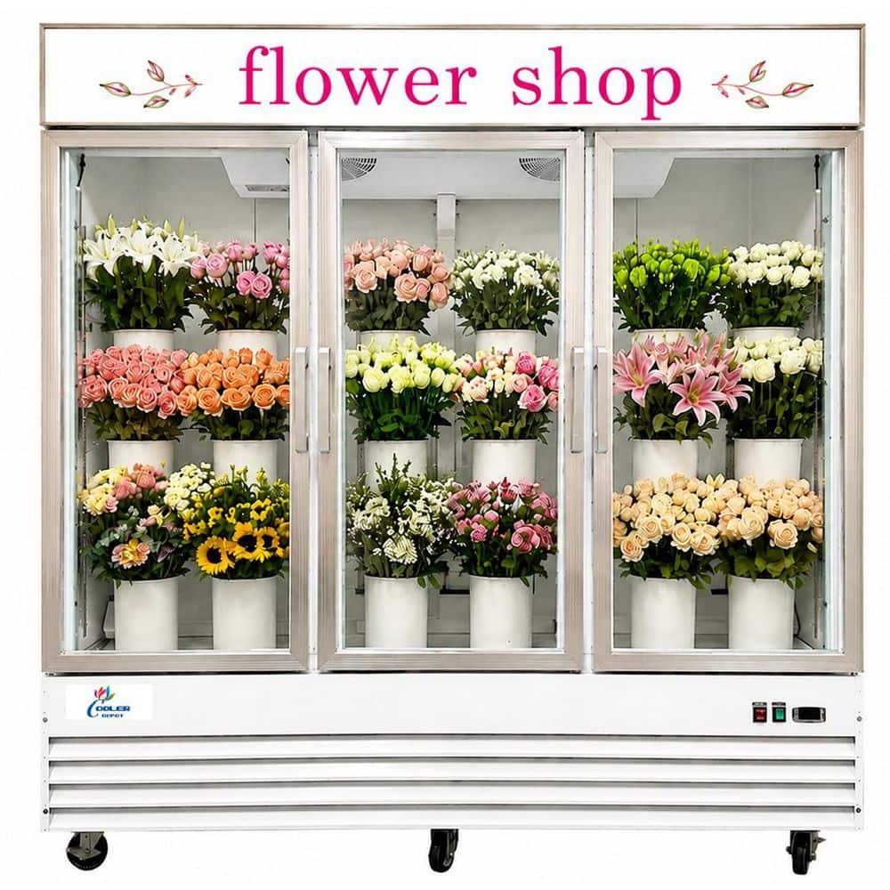 78 in. 53 cu. ft. 3-Door Commercial Floral Display Refrigerator, Glass Door Flower Cooler Merchandiser in White