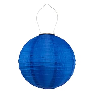 Soji 1-Light Original 12 in. Cerulean Blue Round Integrated LED Hanging Outdoor Nylon Solar Lantern Light