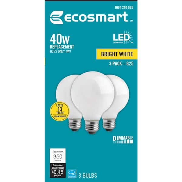 40-Watt Equivalent G25 Dimmable ENERGY STAR Frosted Glass Filament LED Vintage Edison Light Bulb Bright White (3-Pack)