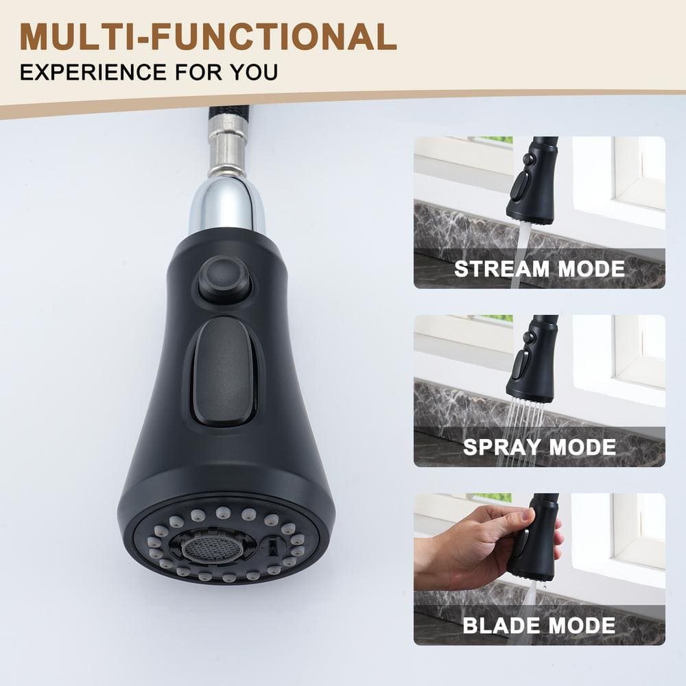 Matte Black Single Handle Pull-Out Sprayer Kitchen Faucet with Digital Display