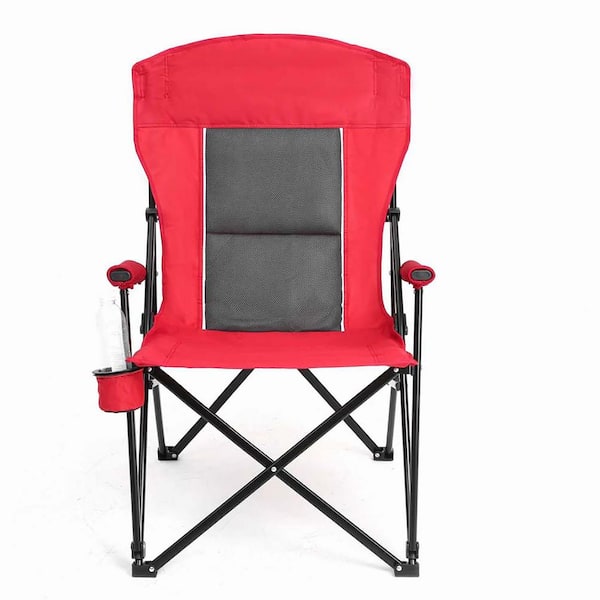Unbranded Red Metal Folding Lawn Chair, High Back Heavy Duty Lawn Chair, Portable Collapsible Chair with Cup Holder