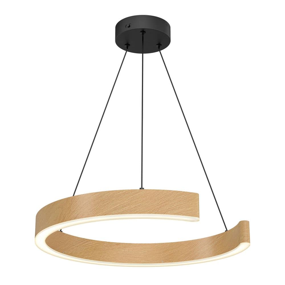 Vance 29-Watt 1-Light Oak Wood Finish Circular Modern 3CCT Integrated LED Pendant Light with Frosted Plastic Diffuser price history on PriceWatchPro