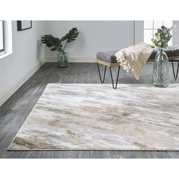 Brown, Ivory Abstract 2 ft. x 8 ft. Area Rug