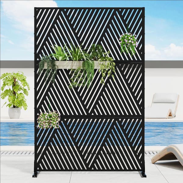 47 in. x 72 in. Black Metal Garden Screens Room Divider Outdoor Privacy Screen Decorative Metal Balcony 3 Pieces Panel