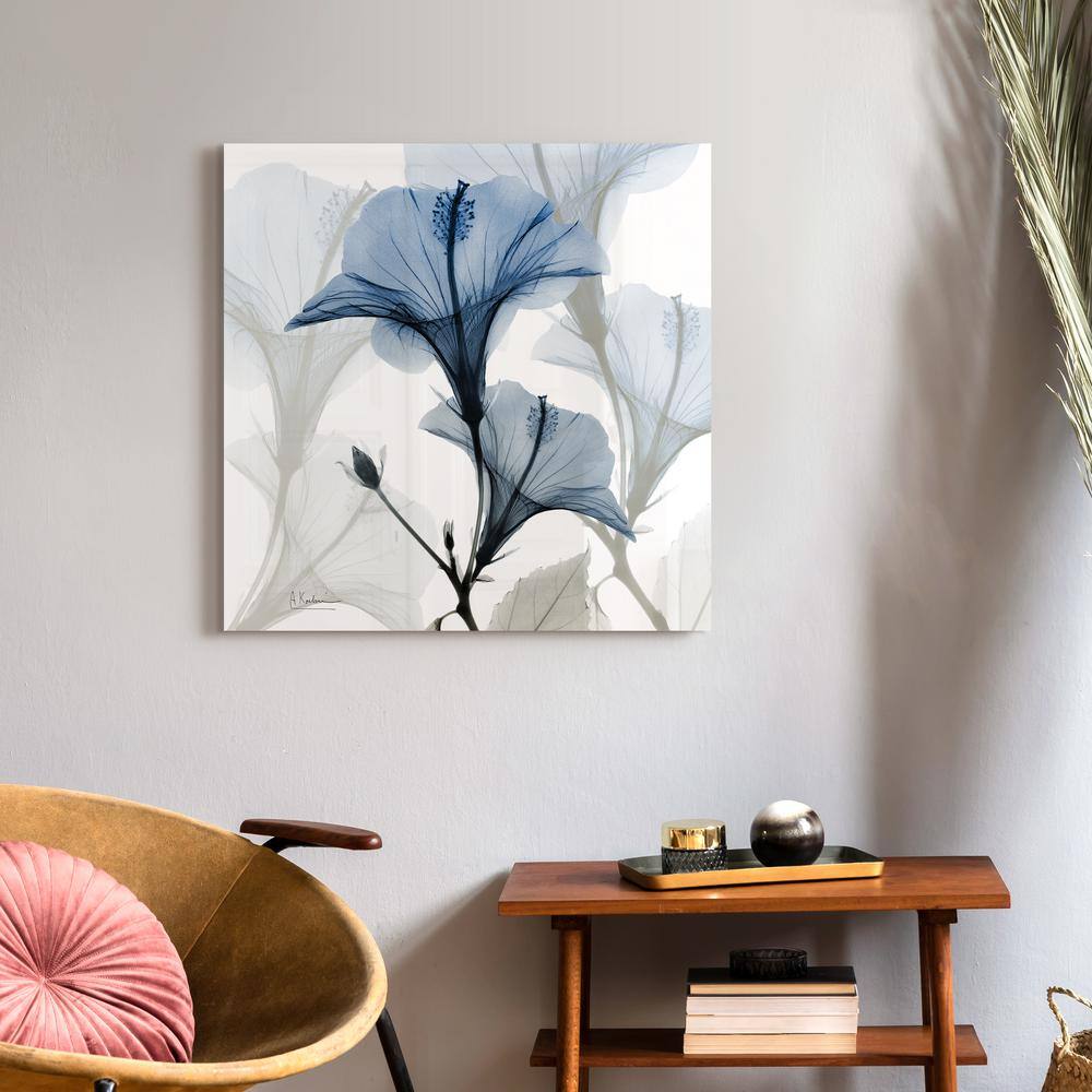 24" Blue X-Ray Floral Tempered Glass Wall Art