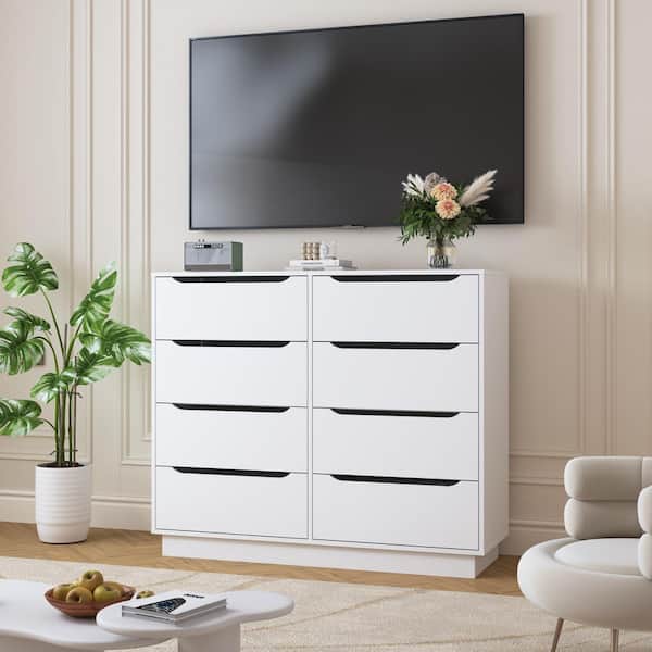 Fitzroy Modern White 8-Drawer 47.2 in. Storage Dresser Chest of Drawers