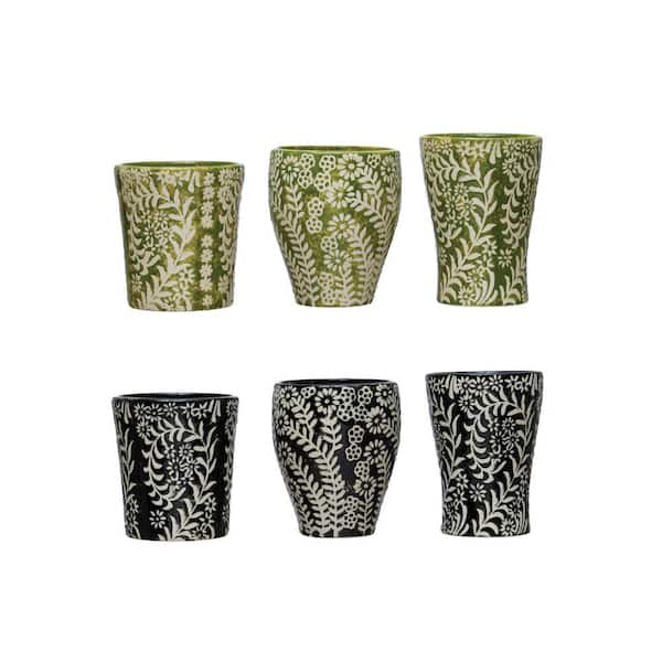 Storied Home 7 oz. Multicolor Wax Relief Botanicals Stoneware Cups (Set of 6)