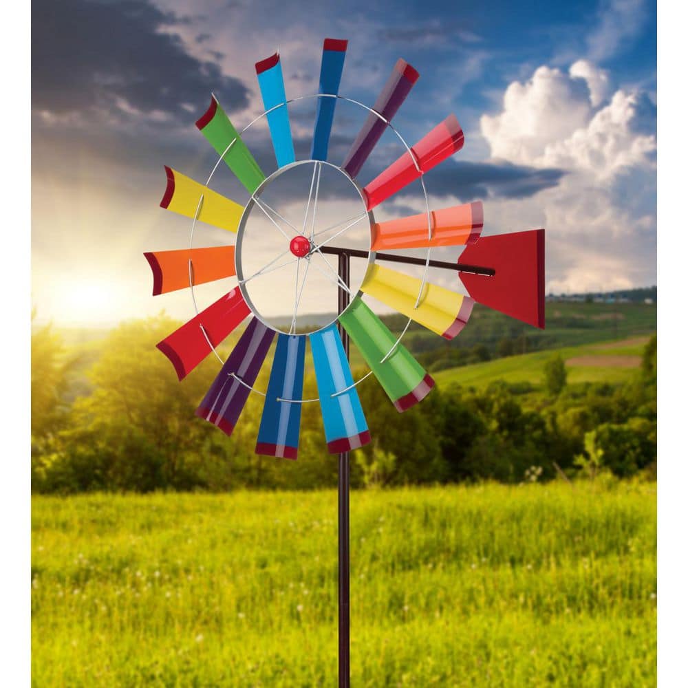 77" Tall Rainbow Metal Windmill Garden Spinner