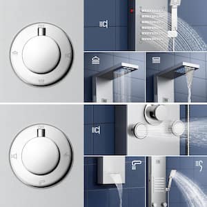 47 in. 6-Jet LED Rainfall Waterfall Shower Panel System with Adjustable Hand Body Shower and Tub Spout in Brushed Nickel