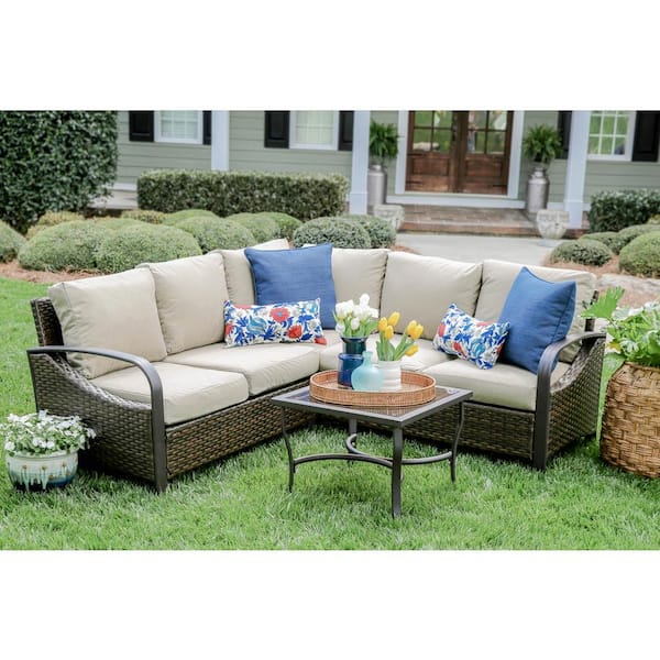 Leisure Made Trenton 4-Piece Wicker Sectional Seating Set with Tan Polyester Cushions