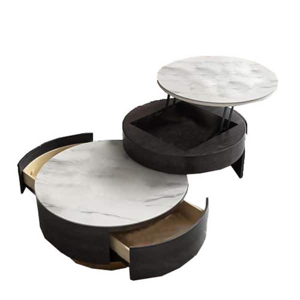 Unbranded 55.12 in. Black Round Sintered Stone Top Coffee Table with 2-Pieces