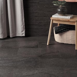 Dominion Charcoal Black 11.81 in. x 23.62 in. Matte Limestone Look Porcelain Floor and Wall Tile (11.62 sq. ft./Case)