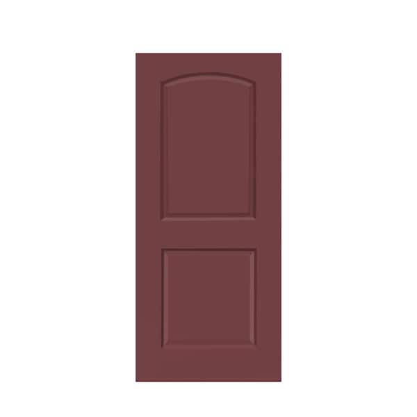 CALHOME 30 in. x 80 in. Maroon Stained Composite MDF 2 Panel Round Top Interior Barn Door Slab