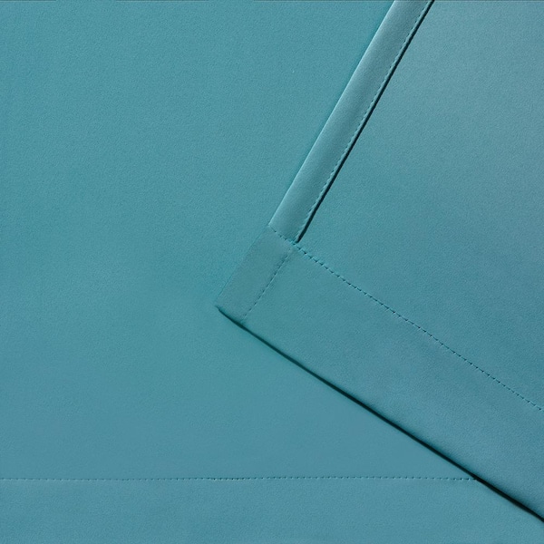 Sateen Teal Solid Woven Room Darkening Grommet Top Curtain, 52 in. W x 84 in. L (Set of 2)