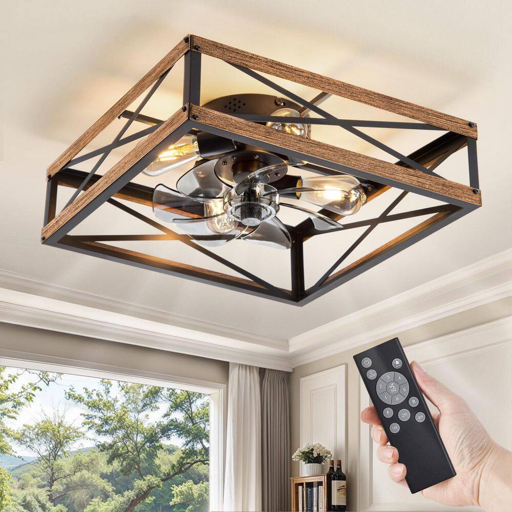 20 in. Farmhouse Flush Mount Ceiling Fans with Lights and Remote, Wood Grain Caged Low Profile Fandelier with DC Motor price history on PriceWatchPro