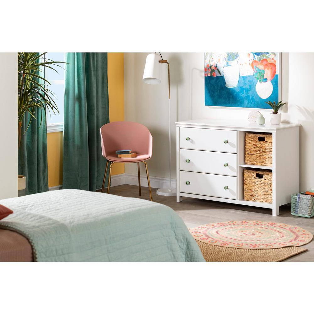 Bohemian Pure White 3-Drawer Dresser with Wicker Baskets