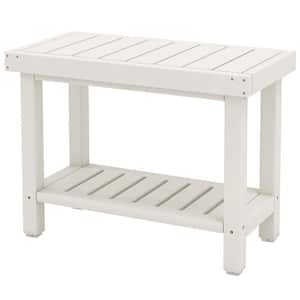 24 in. W HDPE Heavy Duty Waterproof Plastic Shower Bench Stool with Storage Shelf in White