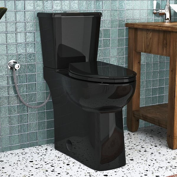 21 in. 2-Piece Skirted Toilet with Dual Flush System, Elongated Tall Toilet in Black with Seat and 12 in. Rough-In