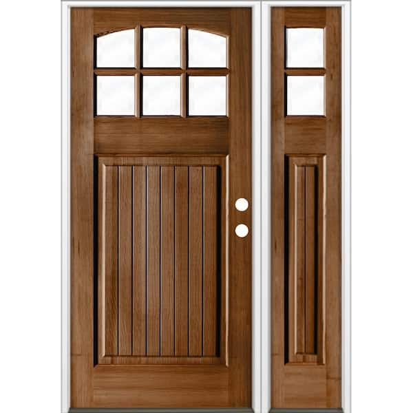 50 in. x 80 in. V-Groove Arch 6-Lite Clear Glass Provincial Stain Left Hand Hemlock Wood Prehung Front Door w/RSL