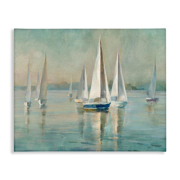 Sailboats at Sunrise by Danhui Nai Unframed Coastal Graphic Art Print 36 in. x 48 in.