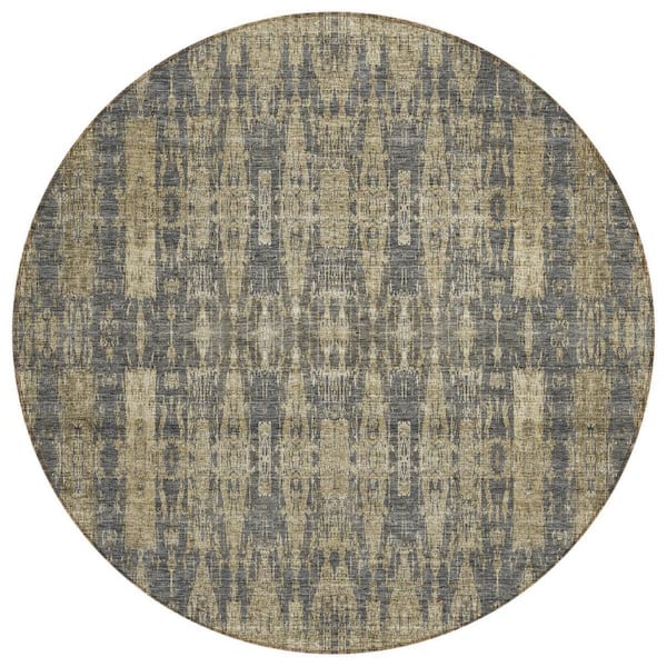 Gray, Taupe, Beige 8 Round ft. Woven Moroccan Polyester Round Indoor / Outdoor Area Rug